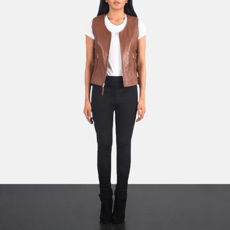 Womens Vanda Brown Leather Biker Vest_5554 copy-2-1623150382609